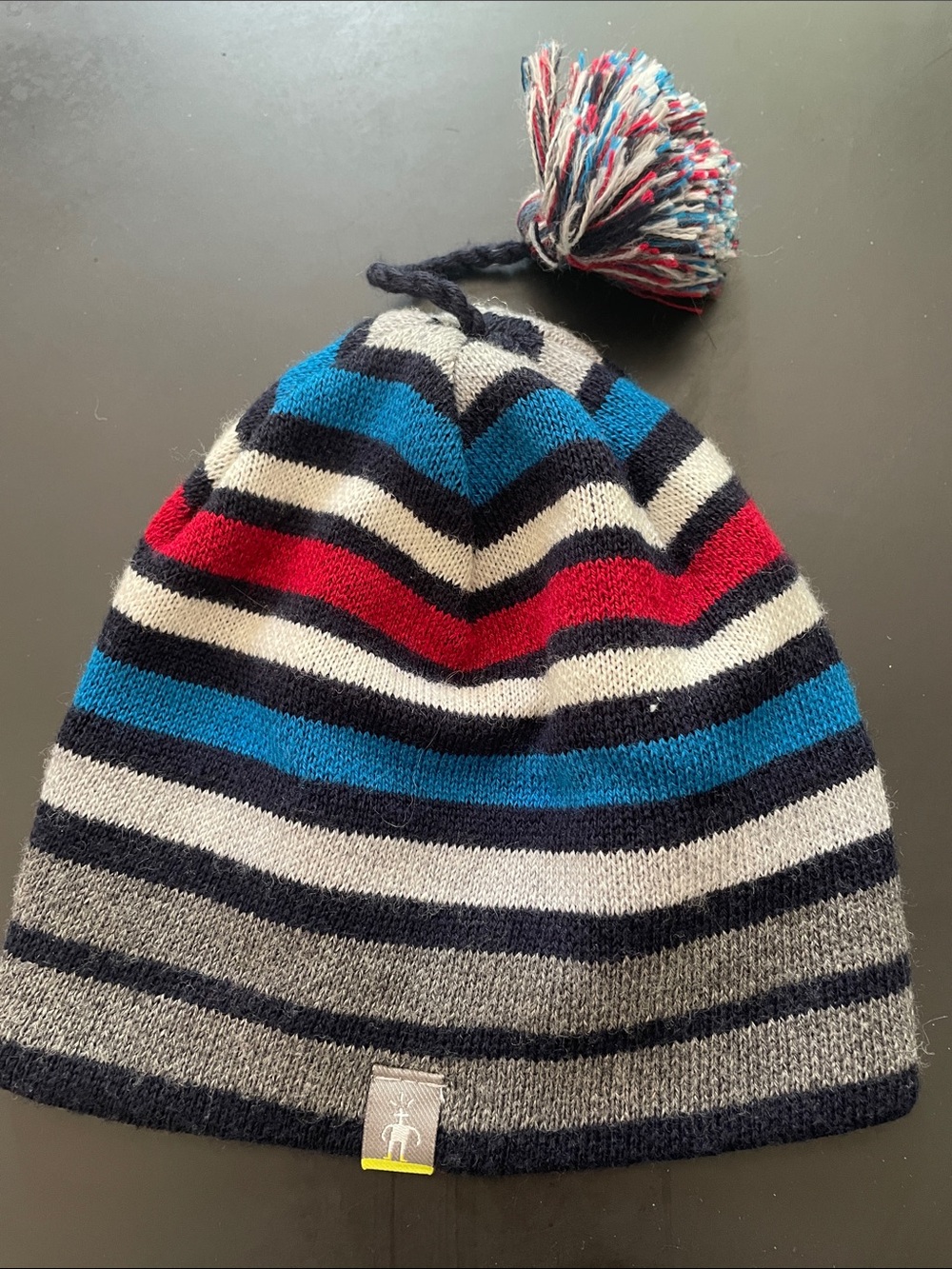 Smartwool Kids Striped Pom Beanie - Navy, Gray, Red, Blue youth s/m
